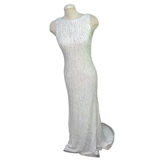 Lulus Glamourous Ever After White Sequin Beaded Backless Maxi Wedding Dress Sz S - Picture 5 of 16